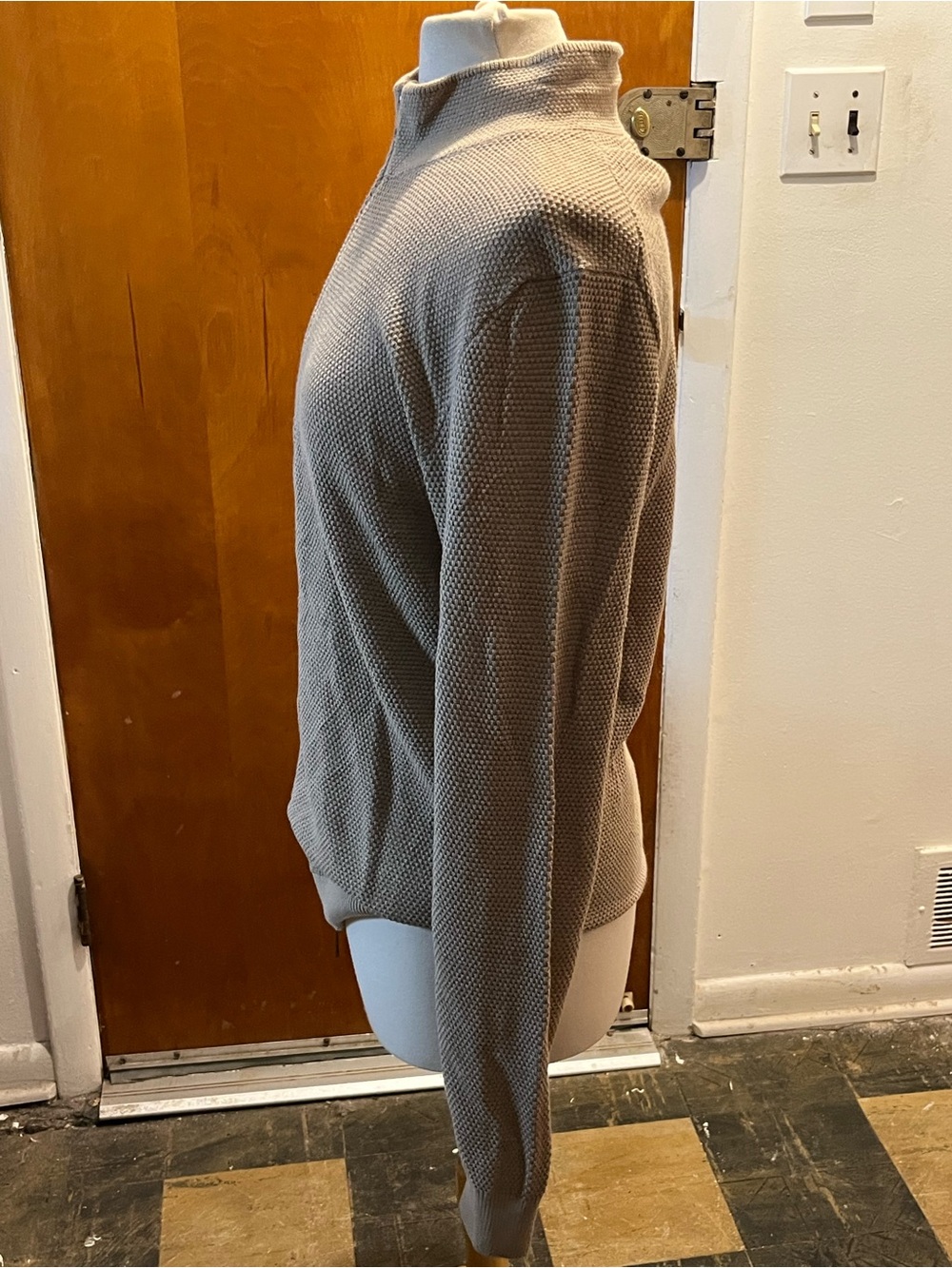 Massimo Dutti Extra Fine Cotton Full Zip Tan Khaki Knit Sweater Jacket. Size L - Picture 3 of 7